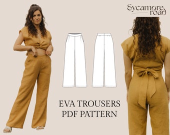 Eva Wide Leg Trousers Sewing Pattern | Linen Trousers | PDF sewing pattern | Lined Pants Pattern