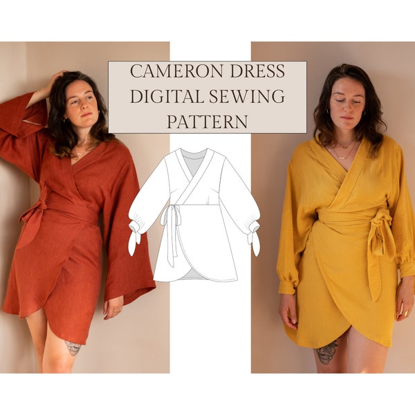 Abito avvolgente Cameron / Abito avvolgente stile kimono / Cartamodello PDF