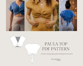 Paula Knot Top / Modello PDF / Modelli di cucito / Modello top avvolgente in lino / Top corto in lino