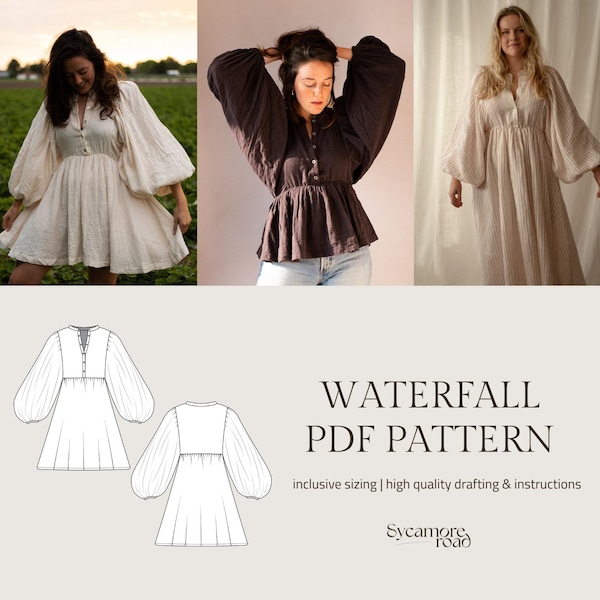 Waterfall | Bohemian Dress Sewing Pattern | Puff Sleeve Pattern | Mini Dress Pattern