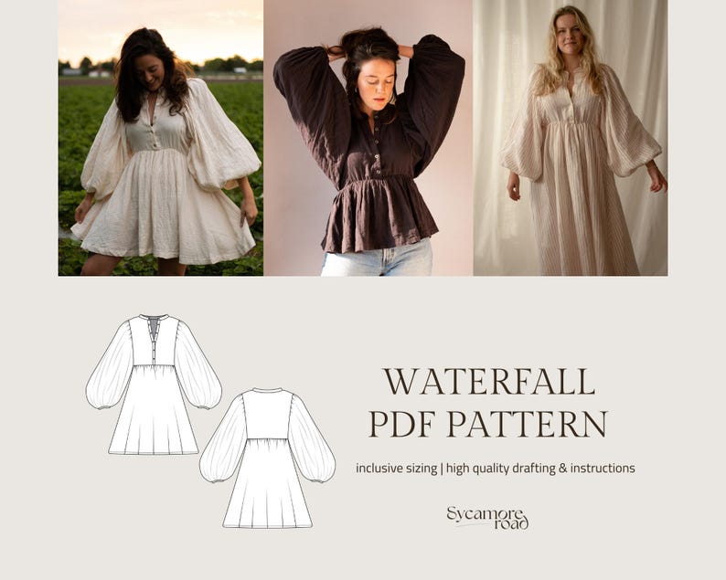 Pu&ograve; includere: Un modello PDF digitale per una blusa a cascata con scollo arricciato e maniche voluminose. Il modello include istruzioni per cucire la blusa ed &egrave; disponibile in una gamma di taglie.