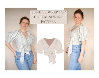 Juniper Wrap Top | Sewing Pattern | PDF Sewing Pattern | Pleated Sleeves Wrap Top