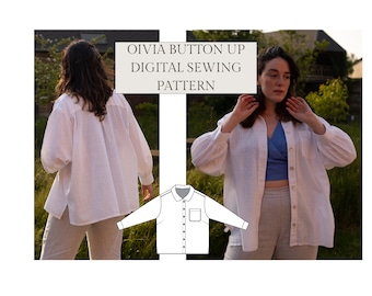 Olivia Button Up Shirt | PDF sewing pattern | Camp collar | Women's button up pattern