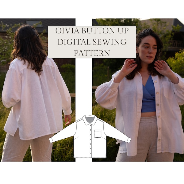 Olivia Button Up Shirt | PDF sewing pattern | Camp collar | Women's button up pattern