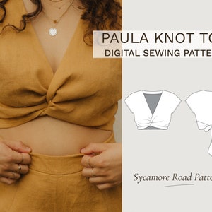 Paula Knot Top | PDF Pattern | Sewing Patterns | Linen Wrap Top Pattern | Linen Crop Top