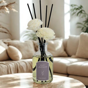 Velvet Lavender Diffuser with Sola Flowers, Luxury Floral Home Fragrance Gift, Lavender Vanilla & Musk Scent