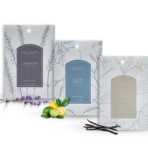 Scented Sachets Trio  | Lavender, Ocean Breeze Vanilla Harmony scent  | Drawers and Closets | Moth Repellent | Car Freshener | Gift Set