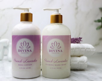 Canvas Spa Set French Lavender | Hand Soap & Shea Lotion Duo | 12oz Bottles, All Natural, Refreshing, Calming Scent