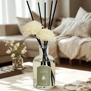 Pure Aspen Diffuser with Sola Flowers, Luxury Woodsy Home Fragrance Gift, Bergamot Jasmine & Sandalwood Scent
