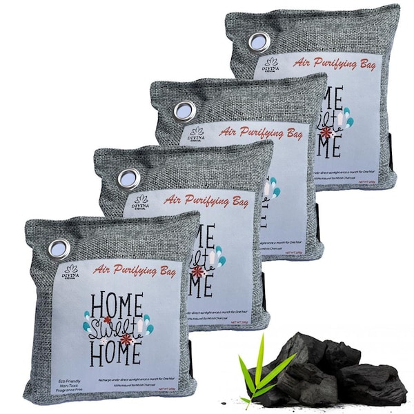 Home Sweet Home Bamboo Charcoal Air Purifying Bag (4 or 8+ 1 FREE Pack) | Odor Eliminators for Home Pets, Car, Closet, Shoes | 200g