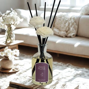 Midnight Rose Diffuser with Sola Flowers, Luxury Home Fragrance Gift, Modern Floral Scent with Musk & Amber