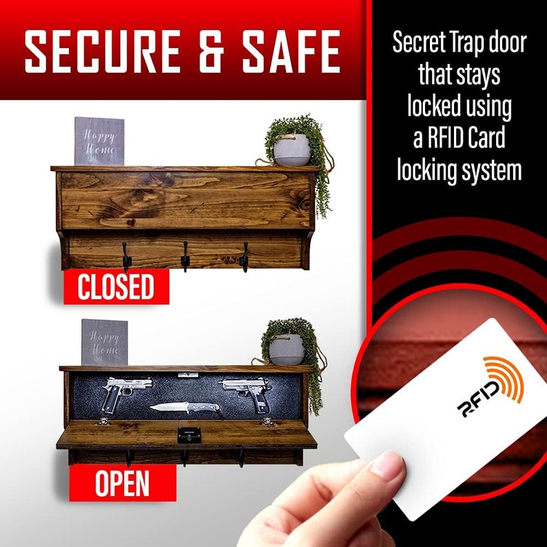 Coat Rack Hidden Gun Storage Safe With Trap Door & RFID Lock Etsy