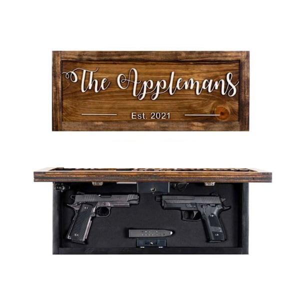 Customizable Family Name Secret Gun Storage with Trap Door & RFID Lock - 22" x 9" x 4"