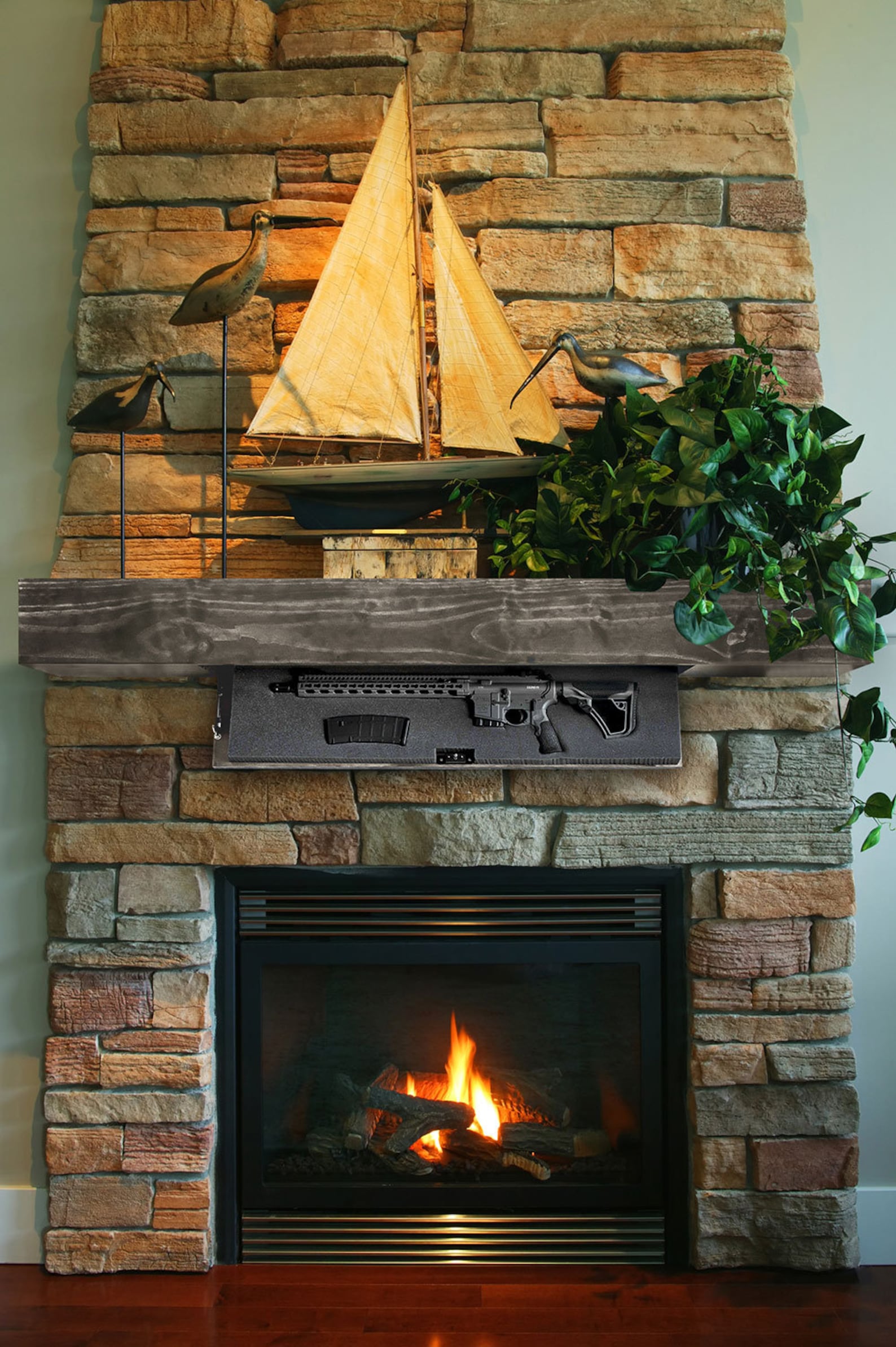 Fireplace Mantle Hidden Gun Storage Safe With Trap Door & RFID - Etsy