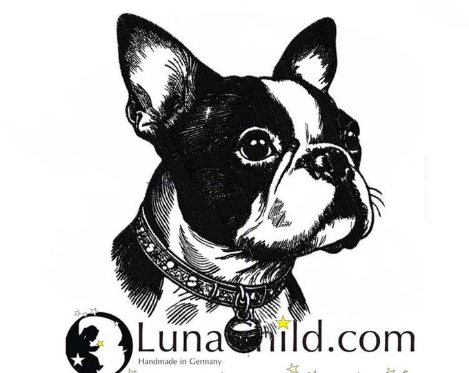 Embroidery file Boston Terrier "Ignaz" dog realistic commercial use LunaChild