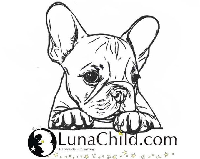 Stickdatei Französische Bulldogge "Kurt" Welpe spähend Hund spähend realistisch kommerzielle Nutzung LunaChild