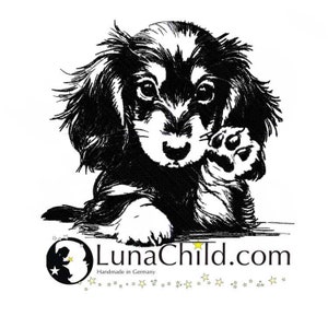 Stickdatei Dackel Welpe langhaar &quot;Puppi&quot; Hund realistisch kommerzielle Nutzung LunaChild