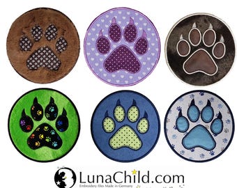 Stickdatei - Applikation - Pfote - "Peets" - Katze - in 10 Größen - LunaChild - Paw print embroidery design applique cat