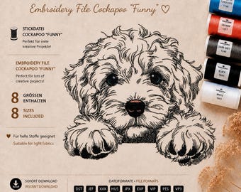 Embroidery Design Cockapoo Embroidery Design “Funny” – Dog Machine Embroidery File – 8 Sizes – Light Fabrics – LunaChild