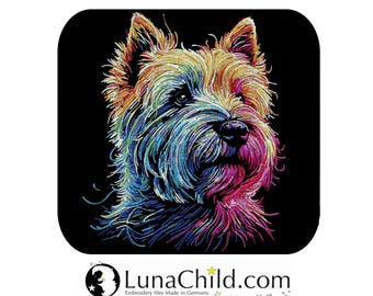 NEU AUFWENDIGE Stickdatei Cairn Terrier "Silas"  Hund realistisch bunt kommerzielle Nutzung LunaChild für dunkle Stoffe
