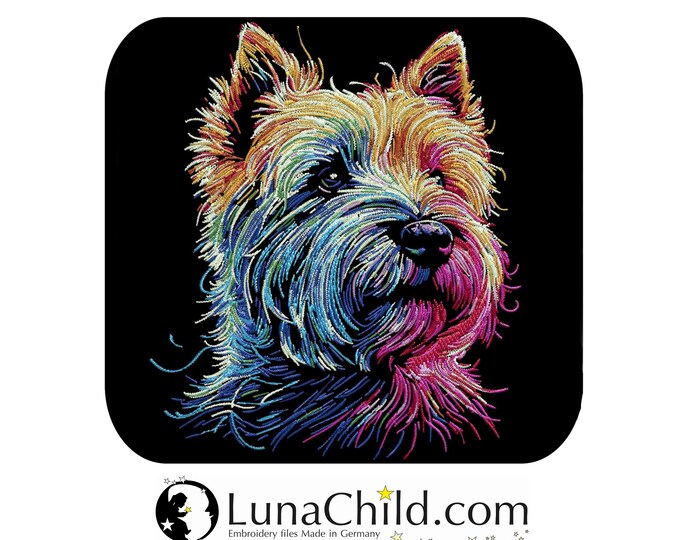 NEU AUFWENDIGE Stickdatei Cairn Terrier "Silas"  Hund realistisch bunt kommerzielle Nutzung LunaChild für dunkle Stoffe