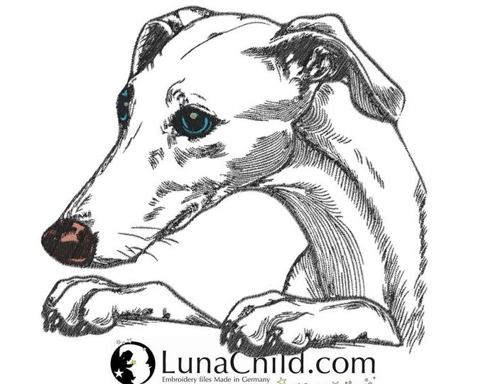 Stickdatei - Windhund "Hank" - in 8 Größen - für helle Stoffe - Hund - LunaChild