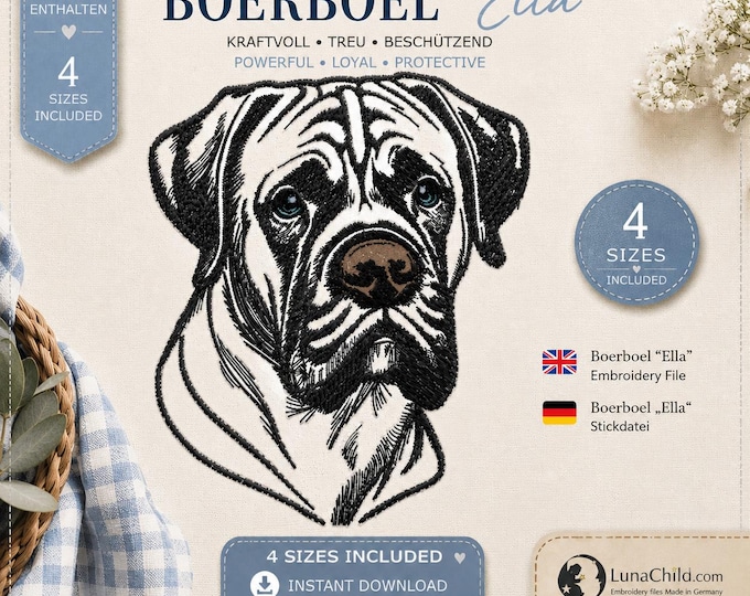 Embroidery file Boerboel “Ella” – Boerboel Embroidery Design – 4 sizes – LunaChild