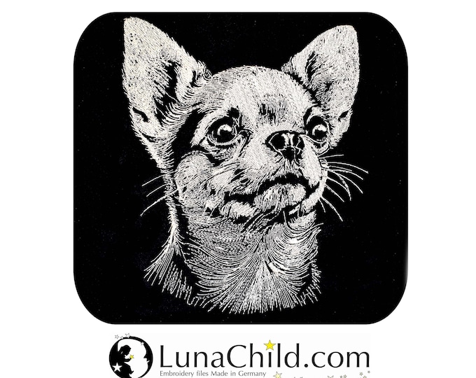 Embroidery file Chihuahua "Milow" dog realistic for dark fabrics commercial use LunaChild