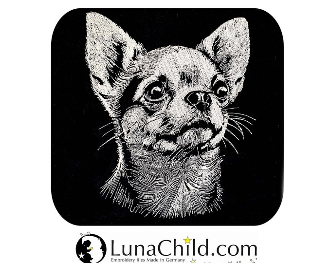 Embroidery file Chihuahua "Milow" dog realistic for dark fabrics commercial use LunaChild