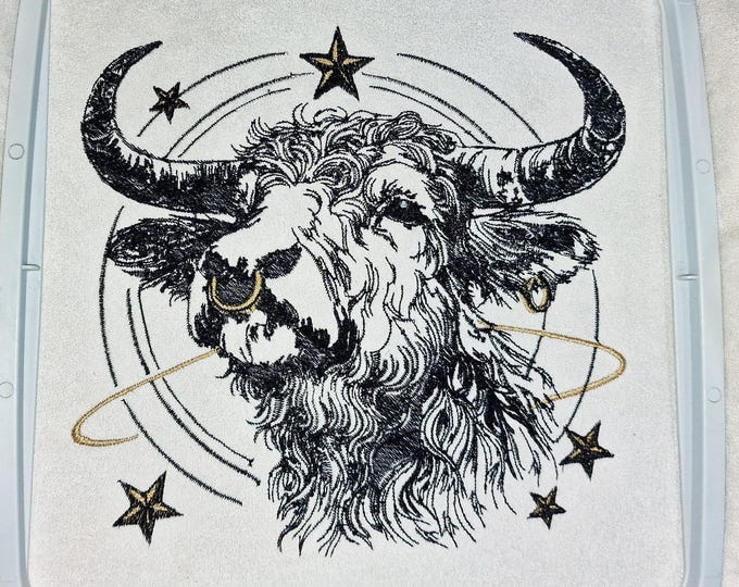 Embroidery design Taurus zodiac sign realistic commercial use LunaChild for light fabrics