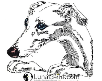 FEWER STITCHES - Embroidery design Greyhound "Hank" LIGHT - for light fabrics - LunaChild dog - 10 sizes