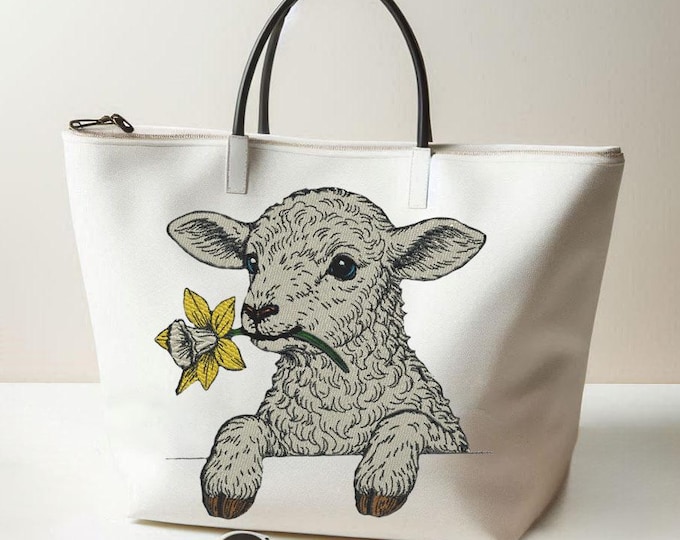 Stickdatei - Vollstick - Lamm mit Narzisse "Marry" - Für helle & dunkle Stoffe - 8 Größen - LunaChild