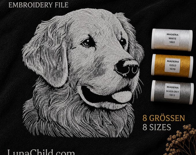 Golden Retriever Embroidery File "Bo" – Golden Retriever Design – 8 Sizes – LunaChild