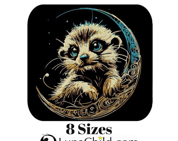 Stickdatei  - AUFWENDIG - Erdmännchen im Mond "Temo" - für dunkle Stoffe - in 8 Größen - LunaChild