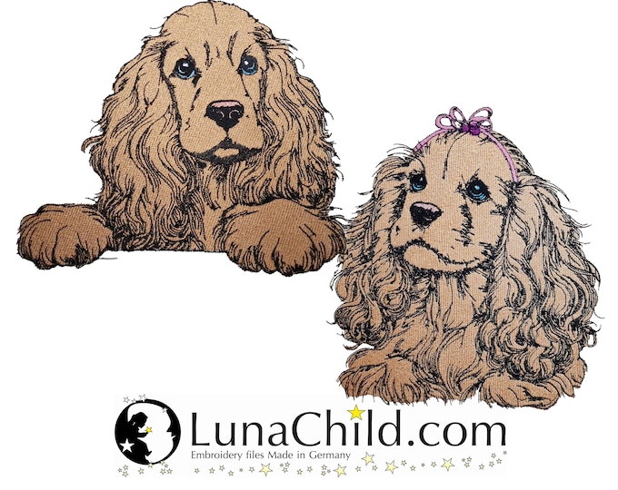 Set Stickdatei - Vollstick - Cocker Spaniel "Gloria" und "Johann" - für helle & dunkle Stoffe - Hund - LunaChild