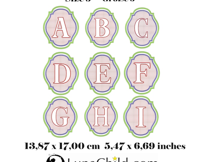Stickdatei - Set Größe 5 Alphabet Präge Stickmuster - Buchstaben "A - Z" - geprägt -13,87 x 17,00 cm ( 5,47 x 6,69 inches ) LunaChild