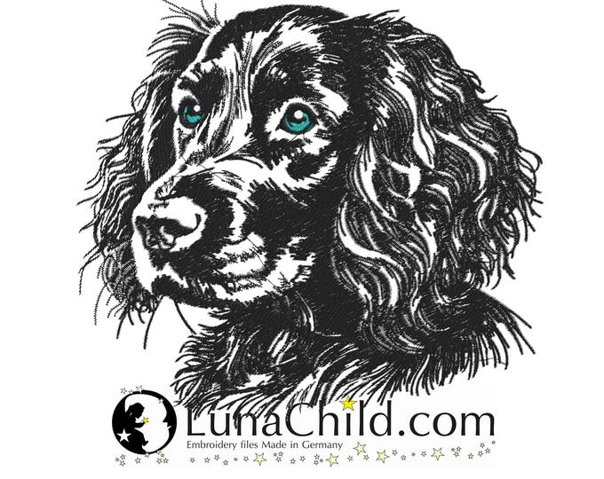 Neu Stickdatei Kleiner Münsterländer "Pagany" Hund realistisch kommerzielle Nutzung LunaChild