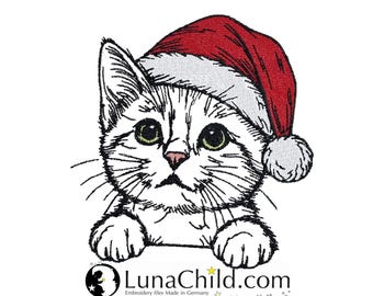 TESTVERSION Stickdatei Katze "Sweetie" – Niedliches Kätzchen mit Weihnachtsmütze – Für helle Stoffe – 1 Größen enthalten – LunaChild