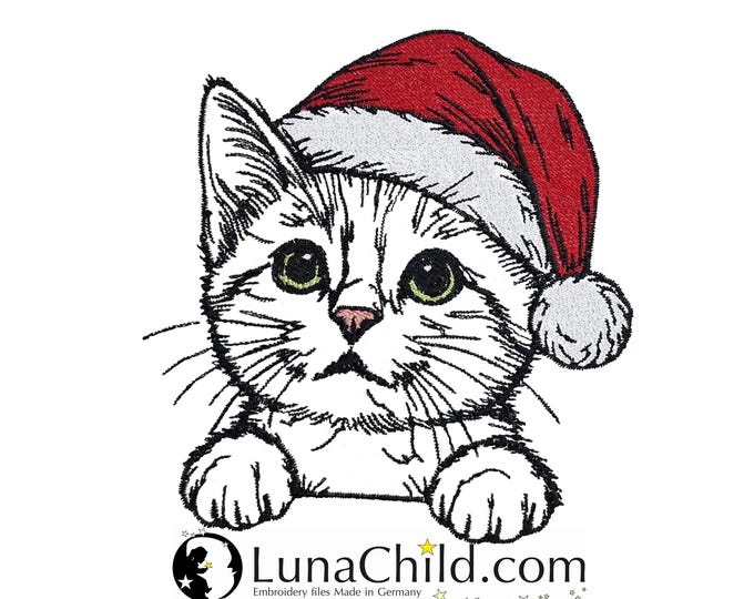 TESTVERSION Stickdatei Katze "Sweetie" – Niedliches Kätzchen mit Weihnachtsmütze – Für helle Stoffe – 1 Größe enthalten – LunaChild