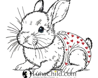WENIGER STICHE - Stickdatei Hase "Hoppel" LIGHT - für Helle Stoffe - 10 Größen - LunaChild
