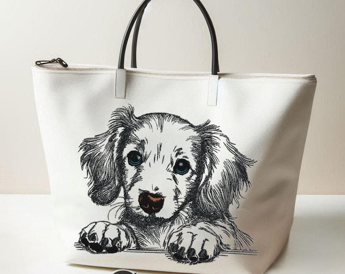 Embroidery design - Long-haired Dachshund puppy "Vroni" - Dog - for light-colored fabrics - in 8 sizes - LunaChild