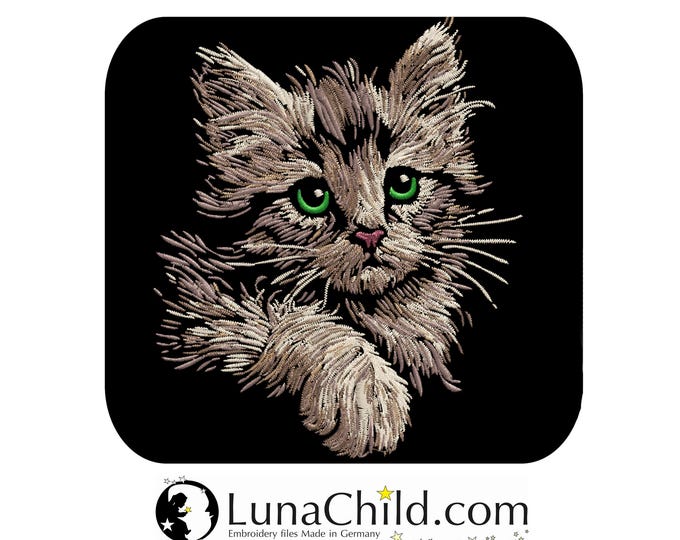 Stickdatei - AUFWENDIGE - Katze "Meggan" -   für dunkle Stoffe - LunaChild