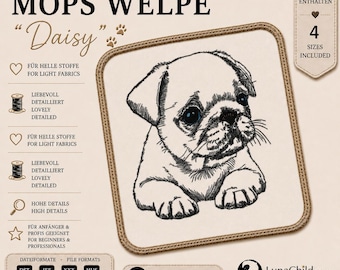 Pug Puppy Embroidery Design – 4 Sizes – LunaChild