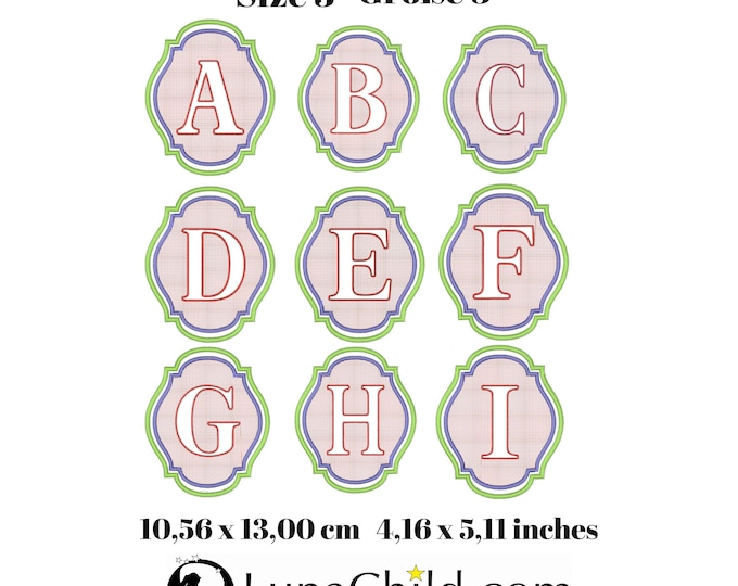 Stickdatei - Set Größe 3 Alphabet Präge Stickmuster - Buchstaben "A - Z" - geprägt - 10,56 x 13,00 cm (  4,16 x 5,11 inches ) LunaChild