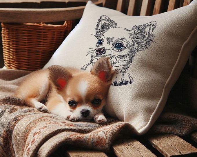 WENIGER STICHE - Stickdatei Chihuahua "Dolly " LIGHT - für Helle Stoffe -  Hund - LunaChild - 6 Größen