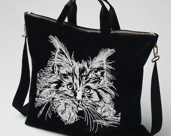 Embroidery design - Maine Coon cat - Kitten - "Nox" - for dark fabrics - LunaChild