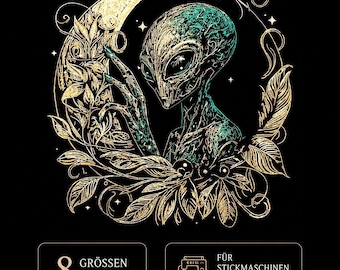 Alien Moon Embroidery Design "Grey Moon" • Alien Embroidery Pattern • 8 Sizes • LunaChild