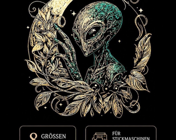 Alien Moon Embroidery Design "Grey Moon" • Alien Embroidery Pattern • 8 Sizes • LunaChild