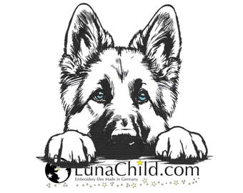 New Embroidery file German Shepherd "Helli" dog peering realistic commercial use LunaChild