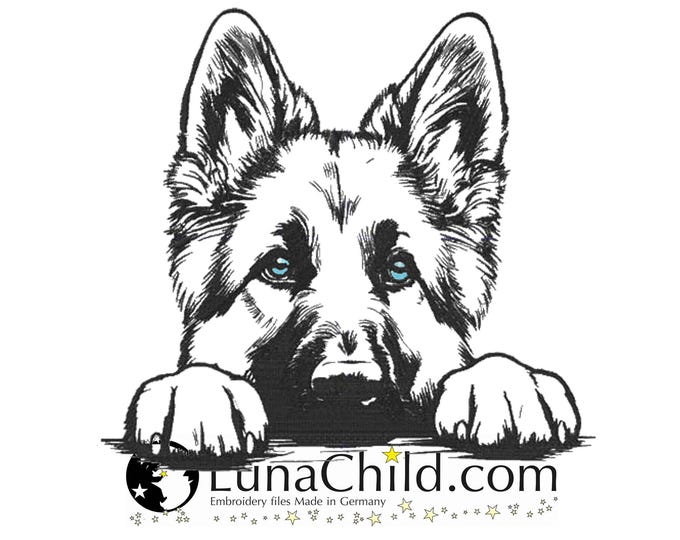 New Embroidery file German Shepherd "Helli" dog peering realistic commercial use LunaChild